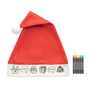 Detská santovská čiapka s 5 pastelkami BONO PAINT - Reklamnepredmety