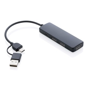 RCS recycled plastic USB hub with dual input, - Reklamnepredmety