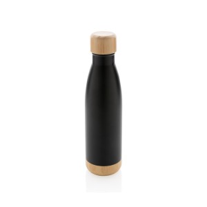 Vacuum stainless steel bottle with bamboo lid and bottom - Reklamnepredmety