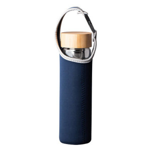 GOURMET 600 ml glass bottle with tea infuser, 600 ml, dark blue - Reklamnepredmety