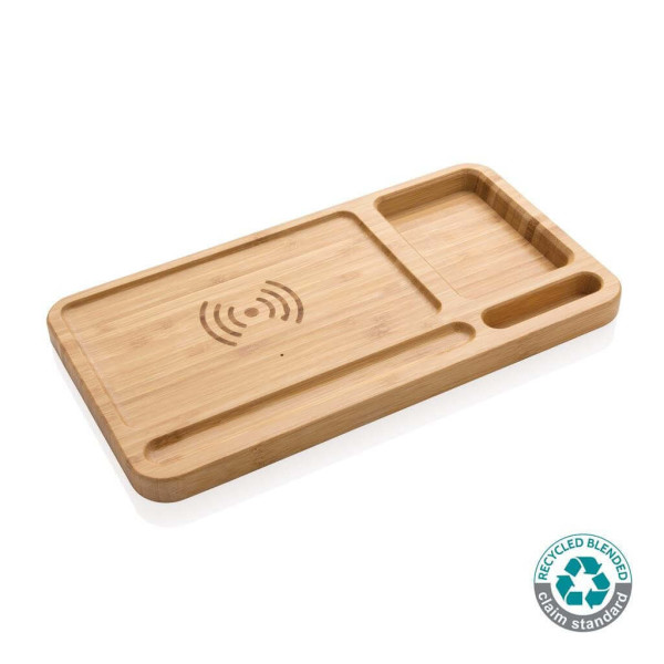 FSC® Bamboo desk organizer 10W wireless charger