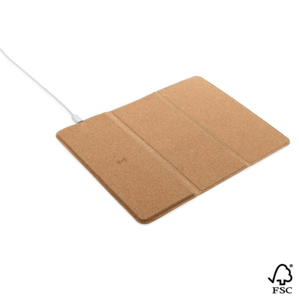 FSC® 10W wireless charging cork mousepad and stand