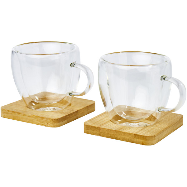 Manti 2-piece 100 ml double-wall glass cup with bamboo coaster