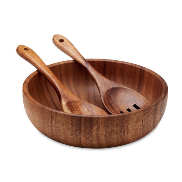 Wood salad bowl with a pair of salad servers RUCCO