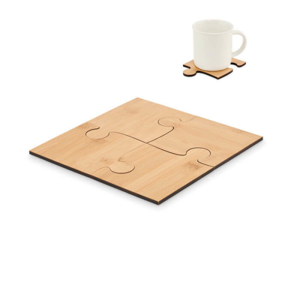 Set of 4 bamboo puzzle shaped coaster LEPY