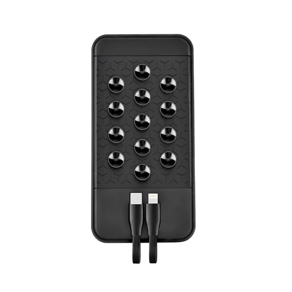 DUÁLNÍ POWER BANKA S BEZDRÁTOVÝM NABÍJENÍM, PŘÍSAVKAMI, VESTAVĚNÝMI KABELY A LED LOGEM, 8000 MAH