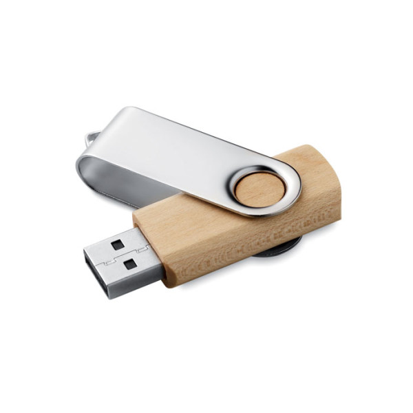 Rotating style memory stick with wooden casing and metal turning cover