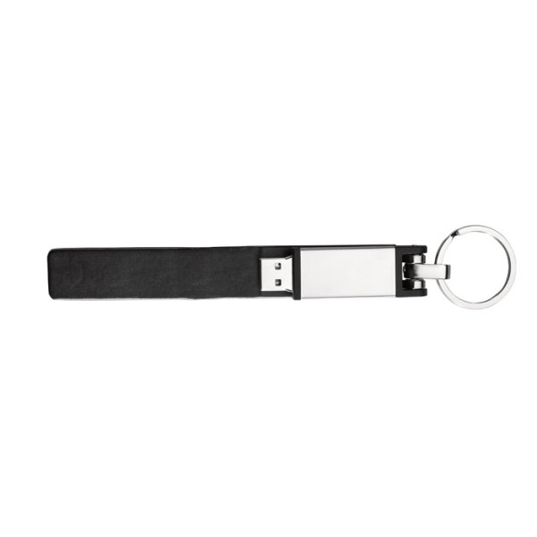 Articulated metal USB stick with key ring and leather cover