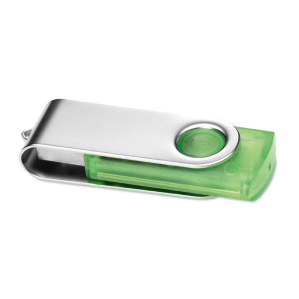 Transparent casing USB Flash Drive with protective metal cover., with print