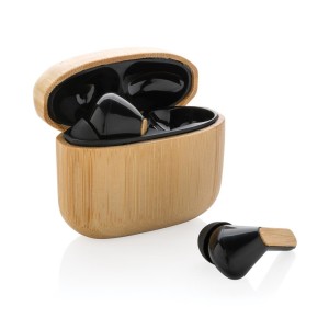 RCS recycled plastic & bamboo TWS earbuds - Reklamnepredmety