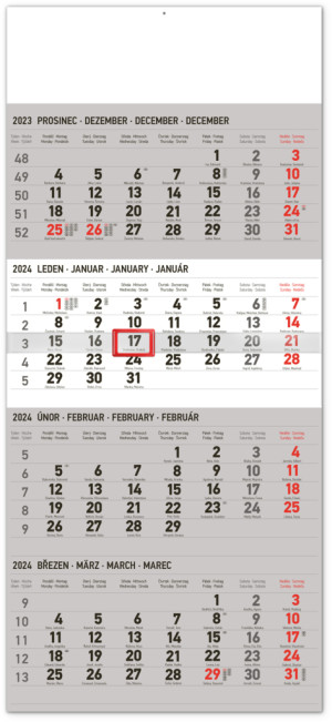 Nástenný kalendár 4-mesačný štandard CZ 2024, 29,5 × 57 cm - Reklamnepredmety