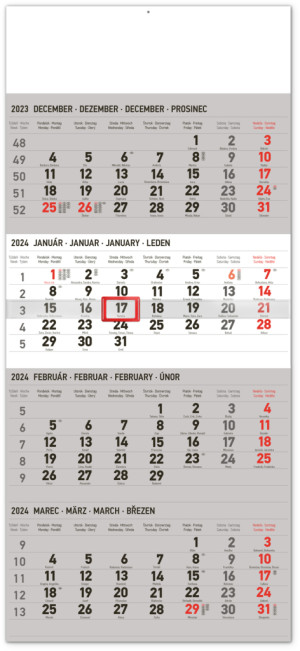 Nástenný kalendár 4-mesačný štandard 2024, 29,5 × 57 cm - Reklamnepredmety