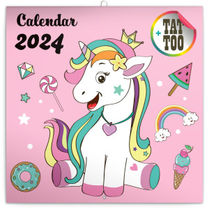 Poznámkový kalendár Šťastné jednorožce 2024, 30 × 30 cm - Reklamnepredmety