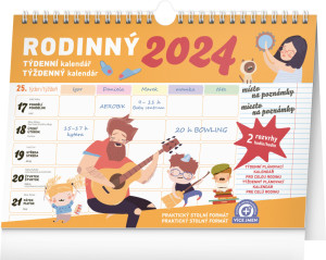 Týždenný rodinný plánovací kalendár s háčikom CZ/SK 2024, 30 × 21 cm - Reklamnepredmety
