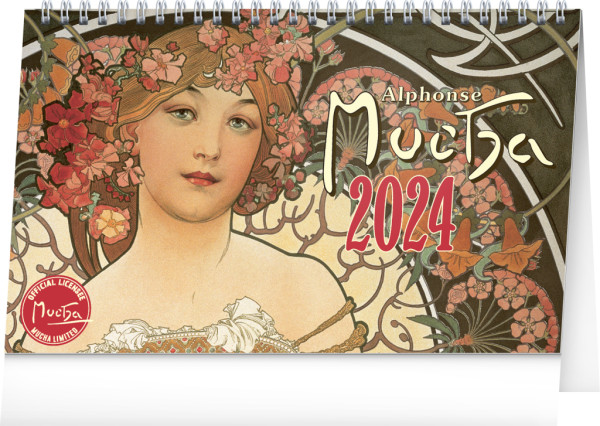 Stolový kalendár Alfons Mucha 2024, 23,1 × 14,5 cm