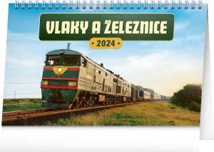 Stolový kalendár Vlaky a železnice 2024, 23,1 × 14,5 cm - Reklamnepredmety
