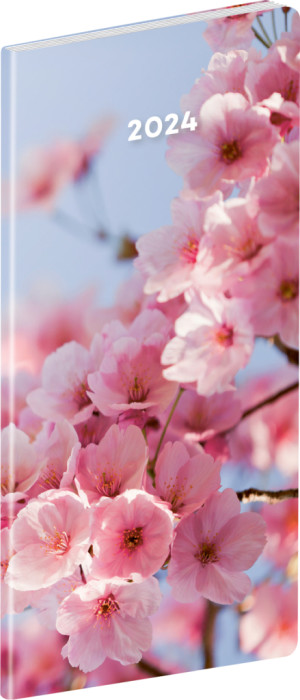 Vreckový diár Kvety 2024, plánovací mesačný, 8 × 18 cm - Reklamnepredmety