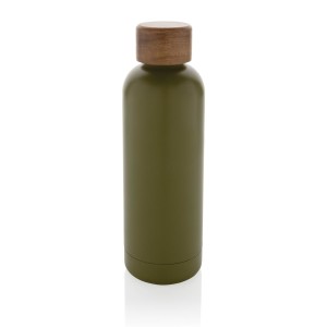 Wood RCS certified recycled stainless steel vacuum bottle - Reklamnepredmety