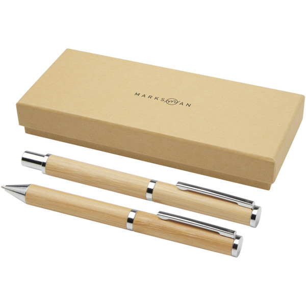 Apolys bamboo ballpoint pen and rollerball pen gift set