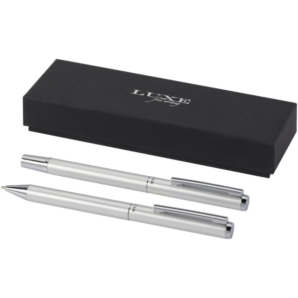 Lucetto ballpoint pen and rollerball pen gift set in recycled aluminium