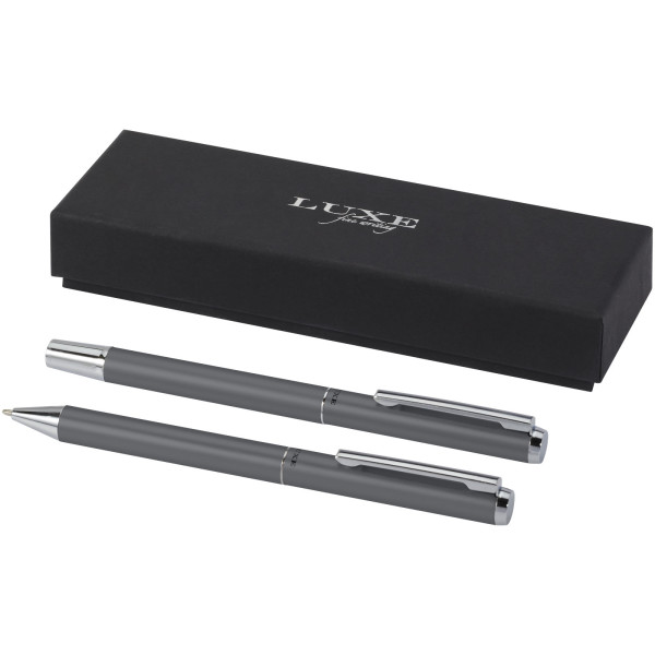 Lucetto ballpoint pen and rollerball pen gift set in recycled aluminium