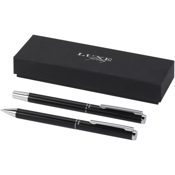 Lucetto ballpoint pen and rollerball pen gift set in recycled aluminium