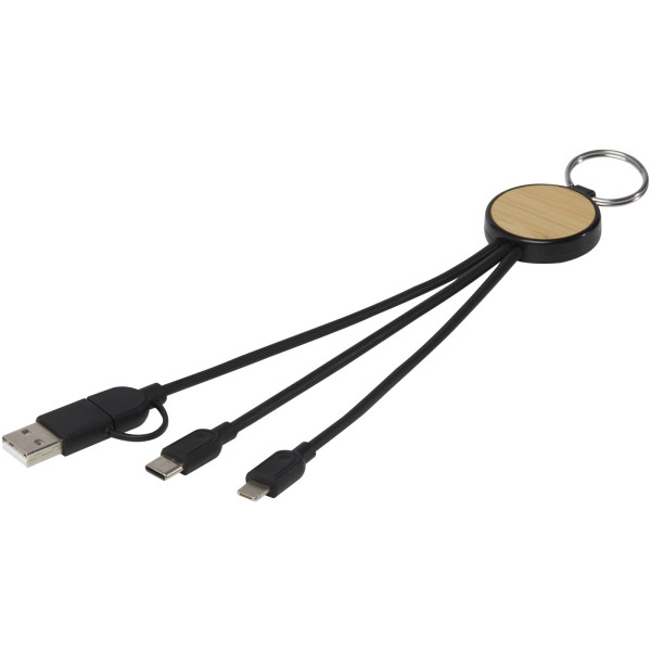6-in-1 recycled plastic/bamboo charging cable with Tecta key ring