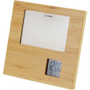 Bamboo photo frame with weather station Sasa - Reklamnepredmety