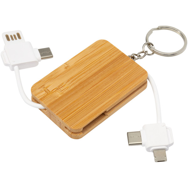 Charging cable with wind-up bamboo keyring 6 in 1
