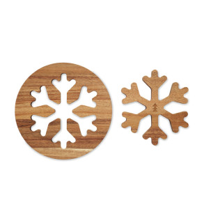 Set of 2 acacia wood coasters in the shape of a flake - Reklamnepredmety