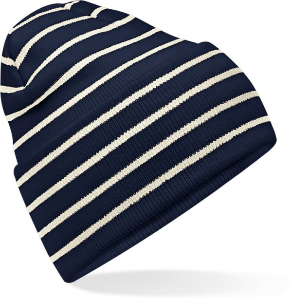Knitted cap with stripes and cuff