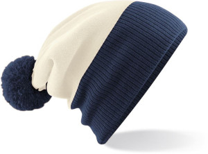 2-color knitted hat with pom pom - Reklamnepredmety