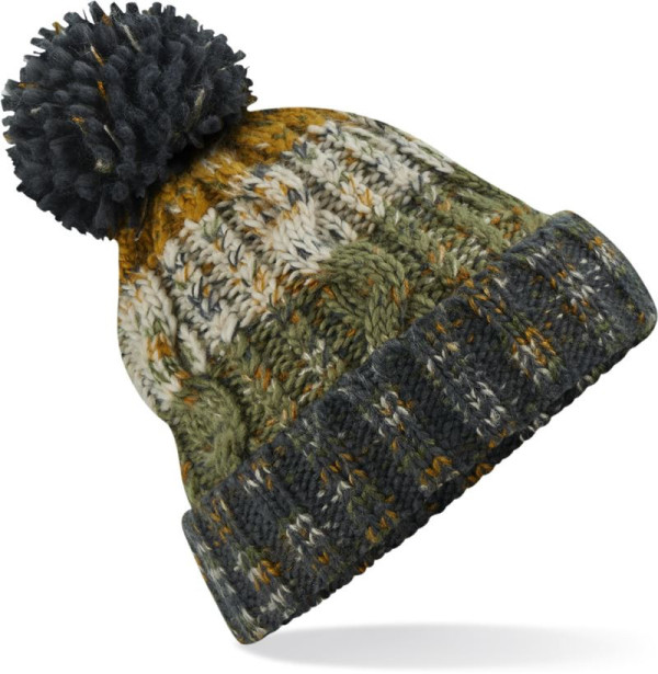 Knitted cap with Corkscrew pom-pom