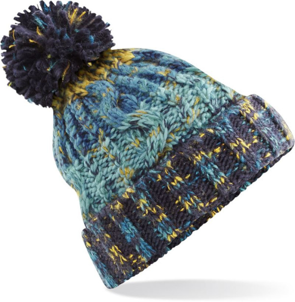Knitted cap with Corkscrew pom-pom