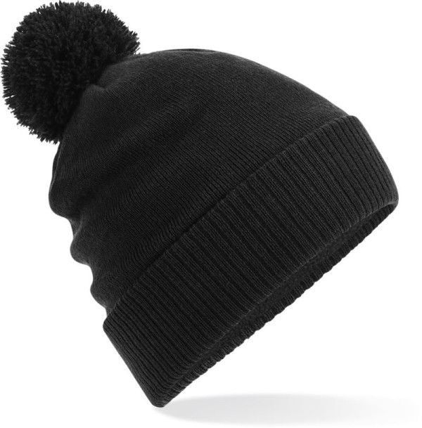 Water-repellent knitted hat with pom pom