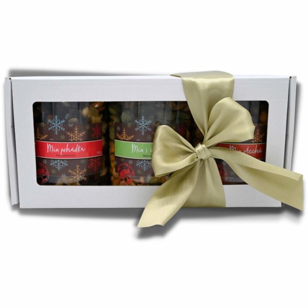 Gift packaging of nuts in a Christmas motif