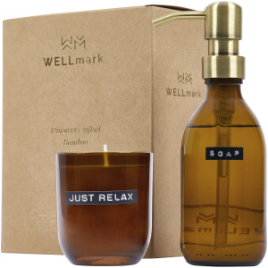 Wellmark Discovery hand soap dispenser 200ml and 150g scented candle set - with bamboo scent