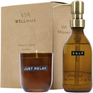 Wellmark Discovery hand soap dispenser 200ml and 150g scented candle set - with bamboo scent - Reklamnepredmety