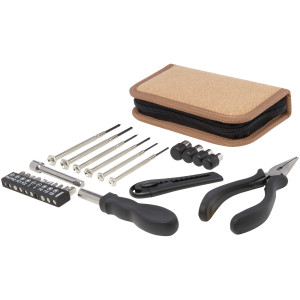 Spike 24-piece RCS recycled plastic tool set with cork pouch - Reklamnepredmety