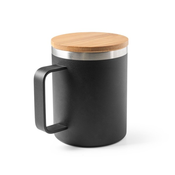 LAUDA. Mug made of 90% recycled stainless steel with a bamboo lid