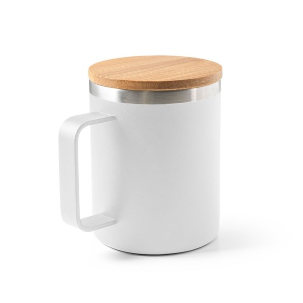 LAUDA. Mug made of 90% recycled stainless steel with a bamboo lid