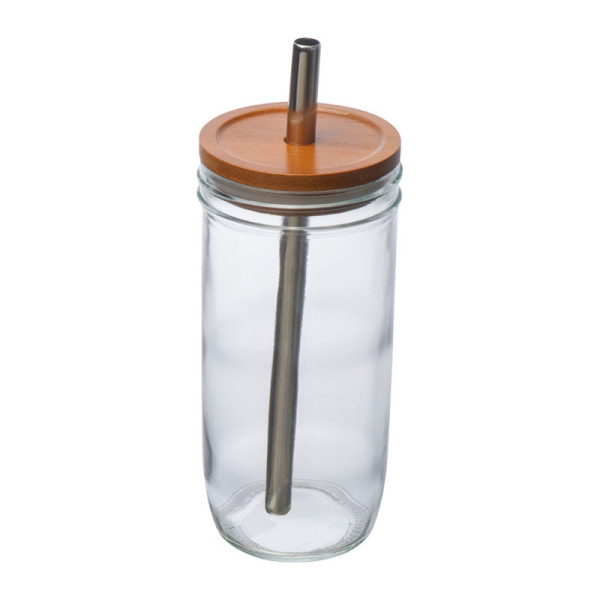 Drinking cup with bamboo lid and straw