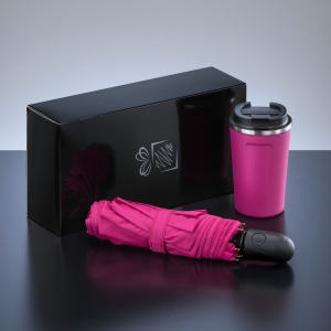TRAVELLER SET: THERMAL MUG NORDIC 350 ml & FULL AUTOMATIC UMBRELLA - Reklamnepredmety
