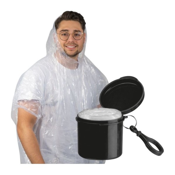 Rain poncho in a plastic box