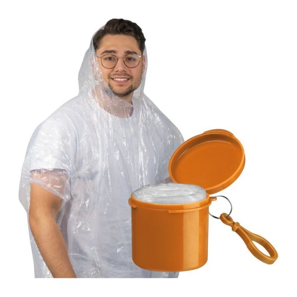 Rain poncho in a plastic box