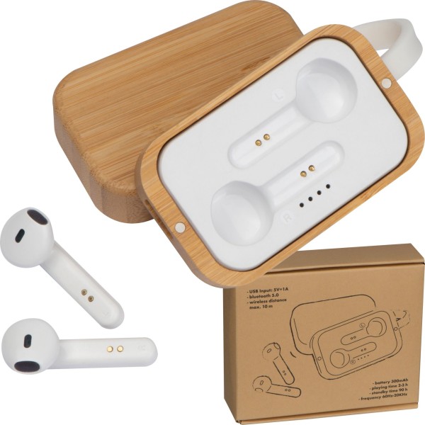 Headphones in a bamboo box
