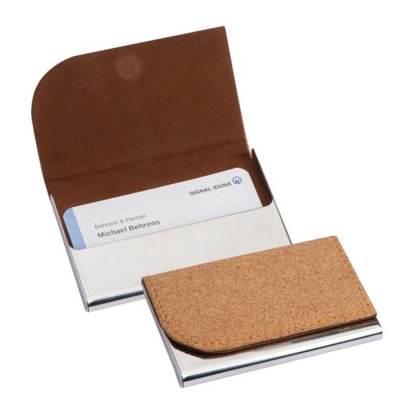 Metal business card with cork surface
