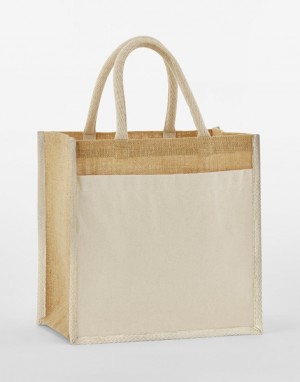 Cotton Pocket Natural Starched Jute Midi Tote - Reklamnepredmety