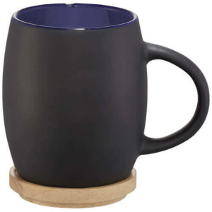 Hearth 400 ml ceramic mug with wooden coaster - Reklamnepredmety