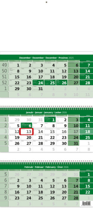 Three-month green calendar with spiral - Reklamnepredmety